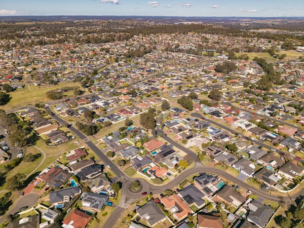 Aerial view of Narellan Vale showing established homes and surrounding farmland